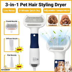 3-in-1 Pet Hair Styling Dryer with Slicker Brush for Dogs & Cats, Portable, Rechargeable,Quiet High-Power Pet Hair Dryer