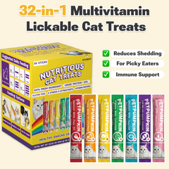 32-in-1 Multivitamin Lickable Cat Treats - Zero Gum - Vet-Approved Cat Paste for Shed Control, Joint Health & Digestion