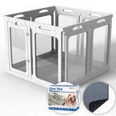 Clear Dog Playpen with Door - Height 24 Inch, 8 Panels - Reduces Indoor Puppy/Small Dog Anxiety, Black