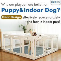 Clear Dog Playpen with Door - Height 24 Inch, 8 Panels - Reduces Indoor Puppy/Small Dog Anxiety, Black