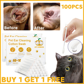 2-in-1 Cat Ear Cleaning Liquid Swabs - Cat Ear Cleaner Solution - Gentle & Effective Ear Care - for Daily Ear Cleaning Removes Wax, Dirt, & Odor
