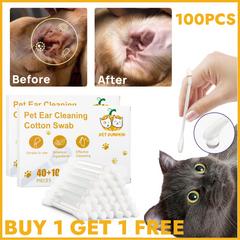 2-in-1 Cat Ear Cleaning Liquid Swabs - Cat Ear Cleaner Solution - Gentle & Effective Ear Care - for Daily Ear Cleaning Removes Wax, Dirt, & Odor