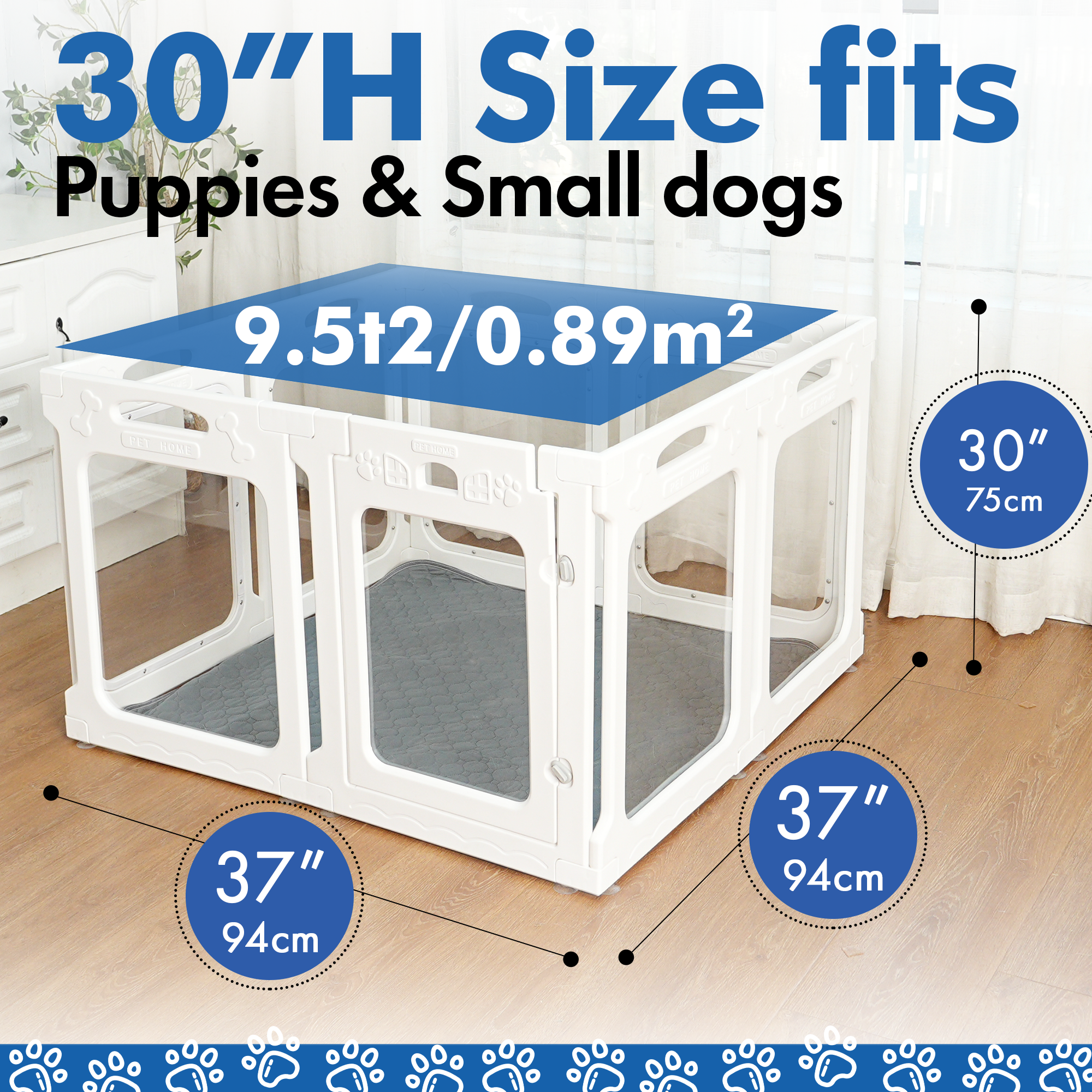 Clear Dog Playpen with Door - Height 24 Inch, 8 Panels - Reduces Indoor Puppy/Small Dog Anxiety, Black