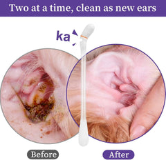 2-in-1 Cat Ear Cleaning Liquid Swabs - Cat Ear Cleaner Solution - Gentle & Effective Ear Care - for Daily Ear Cleaning Removes Wax, Dirt, & Odor
