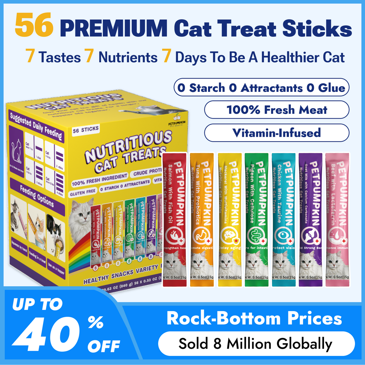 Nutritious Cat Treats, Grain-Free, Lickable, Squeezable Creamy Cat Treat/Topper, Variety Box